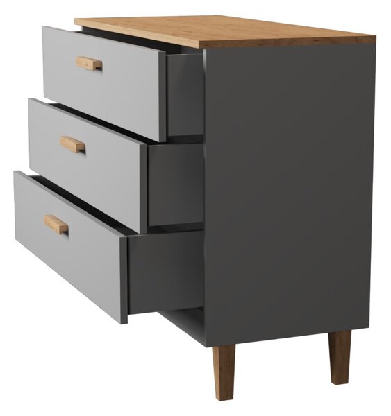 Kocot kids Komoda se šuplíky DENVER 100 cm šedá/dub hickory