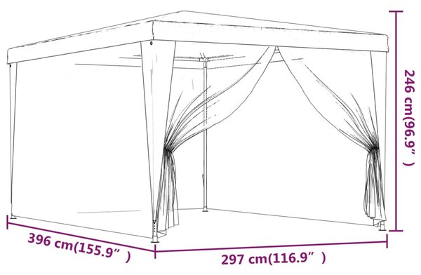 Party stan se 4 síťovanými bočnicemi červený 3 x 4 m HDPE 319235