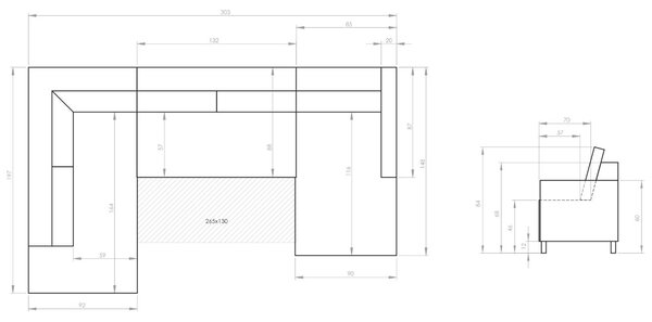 -25 % Dny MOMENTI– Miuform Sametová rozkládací pohovka Lofty Lilly 303 cm, levá