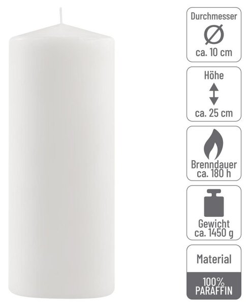 Bílá parafínová svíčka 25 cm, 180 h hoření, sada 4 ks