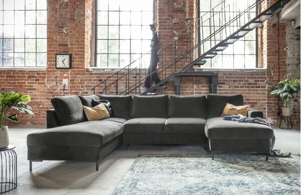 -25 % Dny MOMENTI– Miuform Sametová rozkládací pohovka Lofty Lilly 303 cm, levá