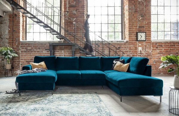 -25 % Dny MOMENTI– Miuform Sametová rozkládací pohovka Lofty Lilly 303 cm, pravá