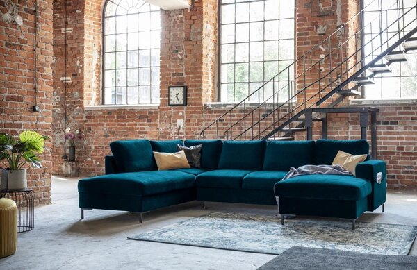 -25 % Dny MOMENTI– Miuform Sametová rozkládací pohovka Lofty Lilly 303 cm, levá