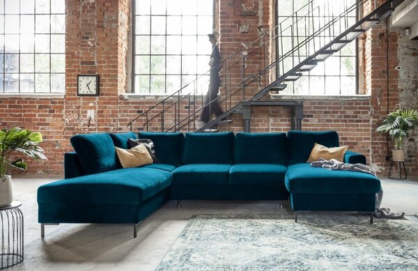 -25 % Dny MOMENTI– Miuform Sametová rozkládací pohovka Lofty Lilly 303 cm, levá