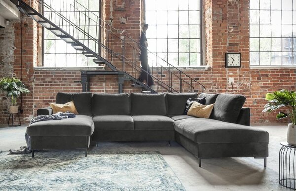 -25 % Dny MOMENTI– Miuform Sametová rozkládací pohovka Lofty Lilly 303 cm, pravá