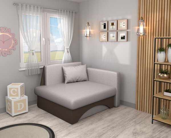 KONDELA Rozkládací křeslo, béžovošedá Taupe/hnědá, KUBOŠ NEW UNI