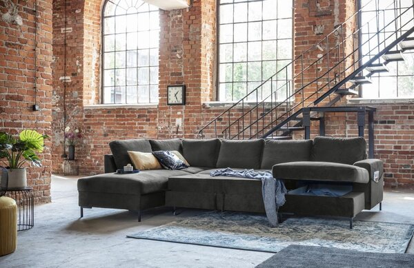 -25 % Dny MOMENTI– Miuform Sametová rozkládací pohovka Lofty Lilly 303 cm, levá