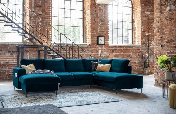-25 % Dny MOMENTI– Miuform Sametová rozkládací pohovka Lofty Lilly 303 cm, pravá