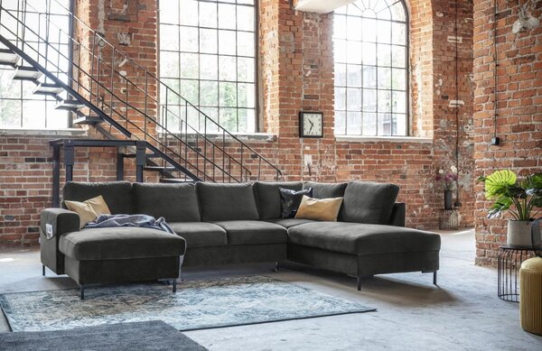 -25 % Dny MOMENTI– Miuform Sametová rozkládací pohovka Lofty Lilly 303 cm, pravá