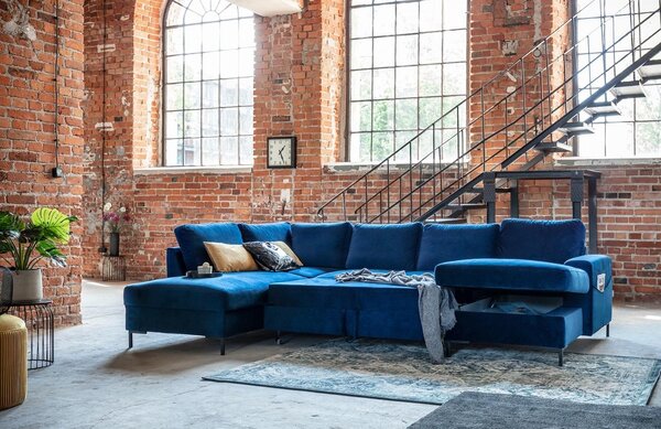 -25 % Dny MOMENTI– Miuform Sametová rozkládací pohovka Lofty Lilly 303 cm, levá