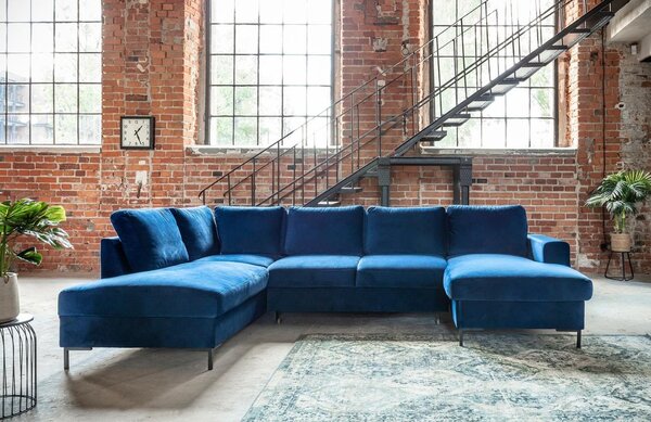 -25 % Dny MOMENTI– Miuform Sametová rozkládací pohovka Lofty Lilly 303 cm, levá