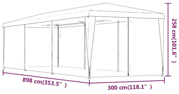 Party stan s 8 síťovanými bočnicemi zelený 3 x 9 m HDPE 319243