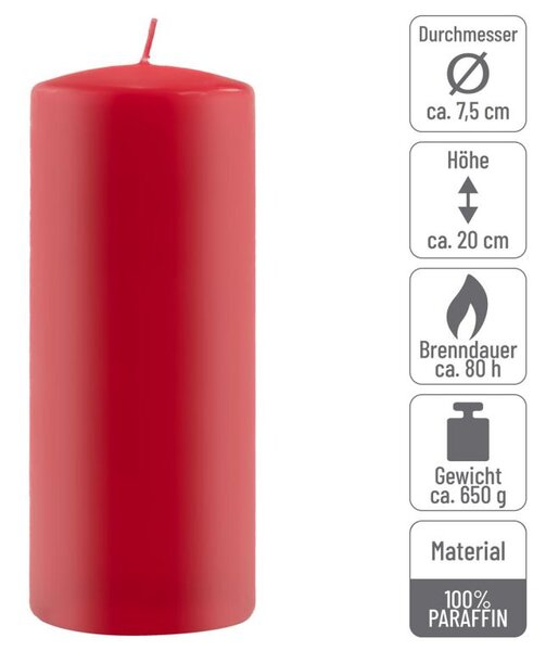 Červená parafínová svíčka 20 cm, 80 h hoření, sada 6 ks
