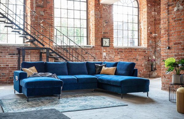 -25 % Dny MOMENTI– Miuform Sametová rozkládací pohovka Lofty Lilly 303 cm, pravá