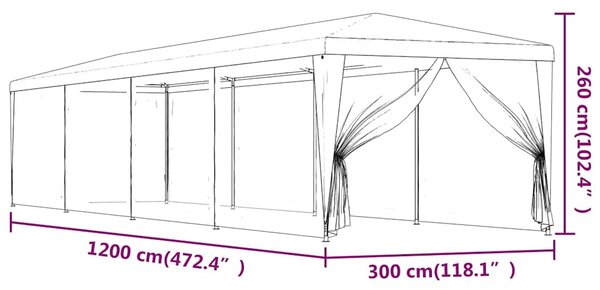 Party stan s 10 síťovanými bočnicemi modrý 3 x 12 m HDPE 319247