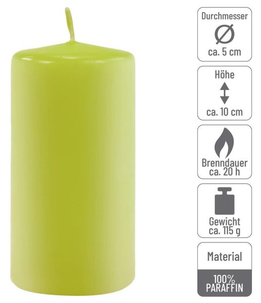 Světle zelená parafínová svíčka 10 cm, 20h hoření sada 16 ks