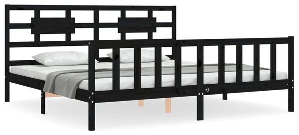 Rám postele s čelem černý 200 x 200 cm masivní dřevo 3192580