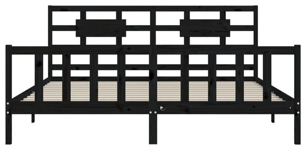 Rám postele s čelem černý 200 x 200 cm masivní dřevo 3192580
