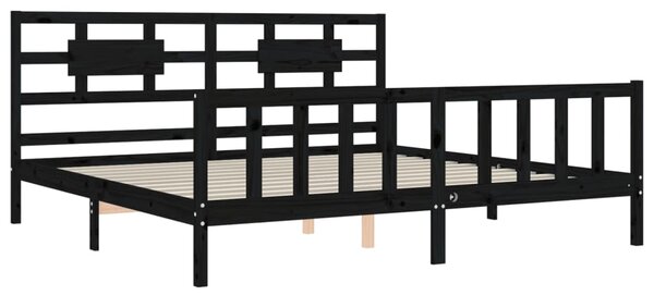 Rám postele s čelem černý 200 x 200 cm masivní dřevo 3192580