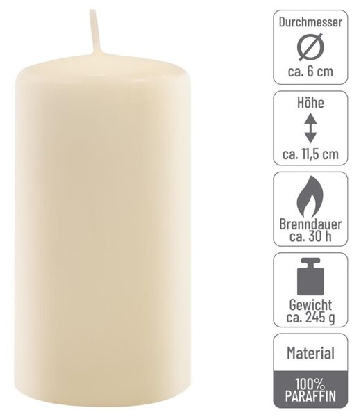 Krémová parafínová svíčka 11,5 cm, 30 h hoření, sada 12 ks