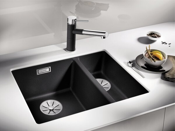 Blanco Subline 340/160-U, silgranitový dřez pod pracovní desku 555x460x190 mm, dřez vpravo, 1,5-komorový, jemná bílá, BLA-527163