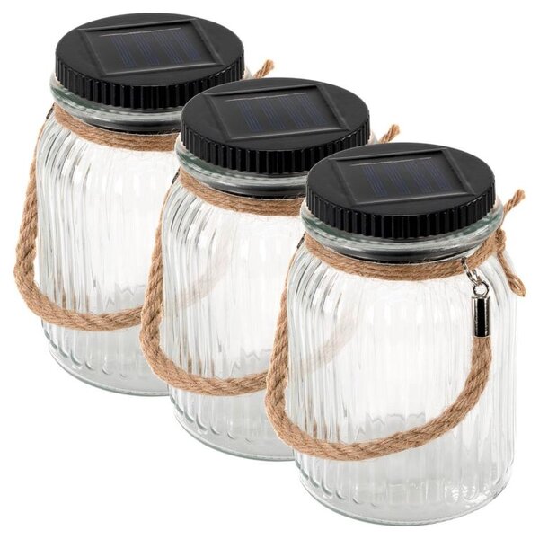 Solární LED světlo ve sklenici, teplá bílá, 3 diod sada 3 ks