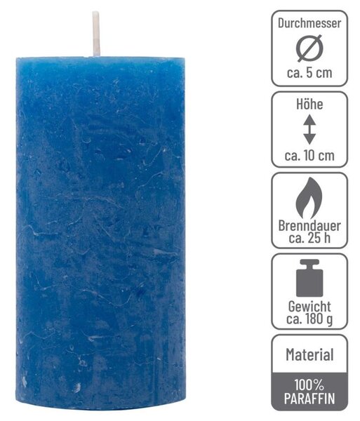 Modrá parafínová svíčka rustikální 10 cm, 25 h, sada 16 ks