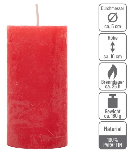 Červená parafínová svíčka rustikální 10 cm, 25 h, sada 16 ks