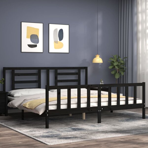Rám postele s čelem černý 200 x 200 cm masivní dřevo 3192905