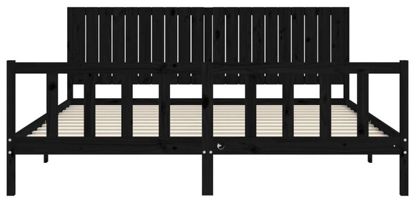 Rám postele s čelem černý 200 x 200 cm masivní dřevo 3192970