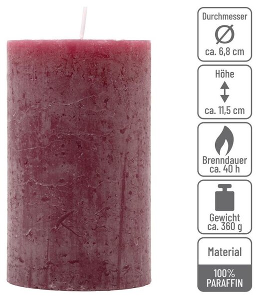 Bordó parafínová svíčka rustikální 11,5 cm, 40 h, sada 12 ks