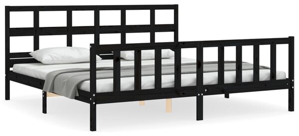 Rám postele s čelem černý 200 x 200 cm masivní dřevo 3193035