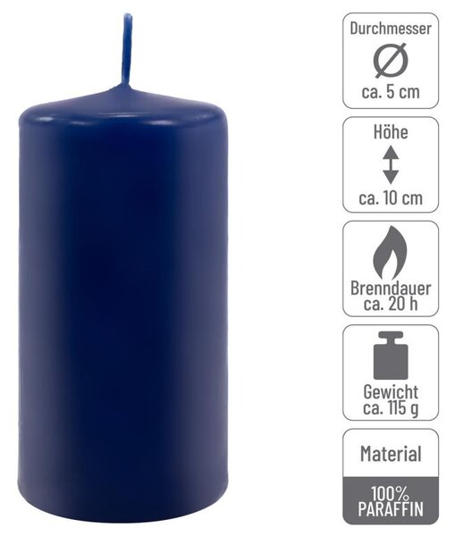 Modrá parafínová svíčka 10 cm, 20 h hoření, sada 8 ks