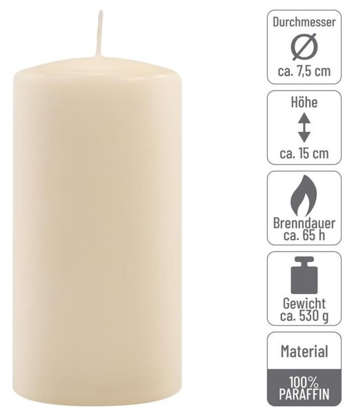 Krémová parafínová svíčka 15 cm, 65 h hoření, sada 6 ks