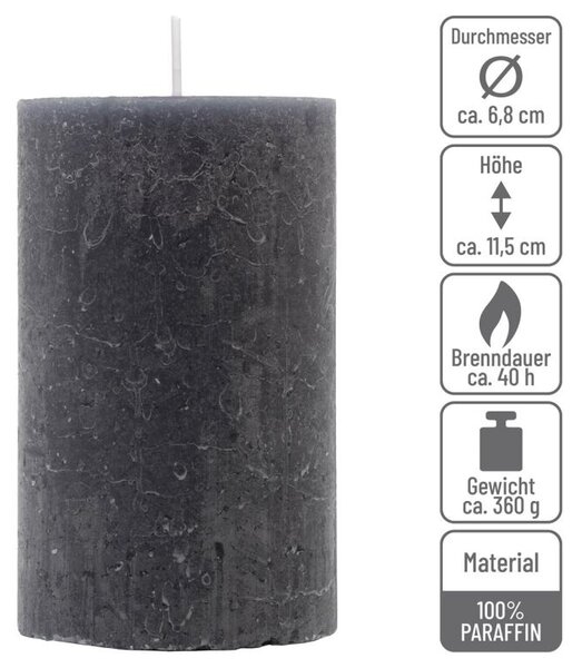 Antracit parafínová svíčka rustikální 11,5 cm, 40h sada 6 ks