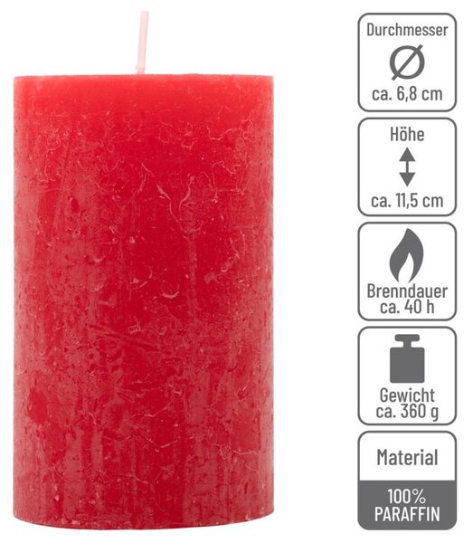 Červená parafínová svíčka rustikální 11,5 cm, 40h, sada 6 ks