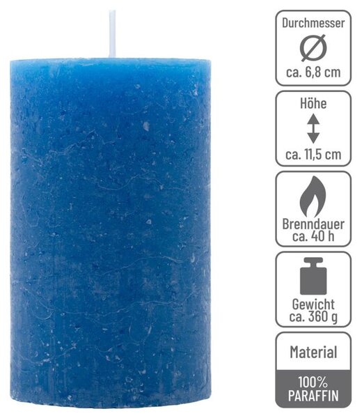 Modrá parafínová svíčka rustikální 11,5 cm, 40 h, sada 12 ks