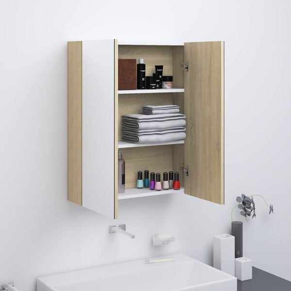 Koupelnová skříňka se zrcadlem 60x15x75 cm MDF bílá a dub