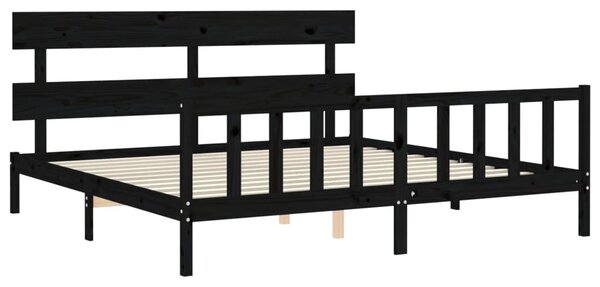 Rám postele s čelem černý 200 x 200 cm masivní dřevo 3193295