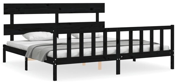 Rám postele s čelem černý 200 x 200 cm masivní dřevo 3193295