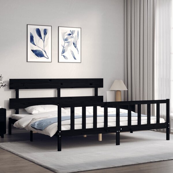 Rám postele s čelem černý 200 x 200 cm masivní dřevo 3193295
