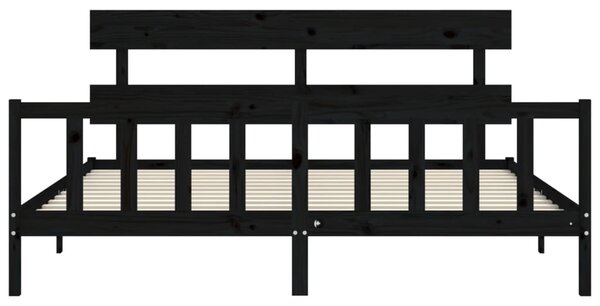 Rám postele s čelem černý 200 x 200 cm masivní dřevo 3193295