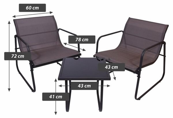 Zahradní relax set 2 křesla a stolek, ocel/textil, skládací