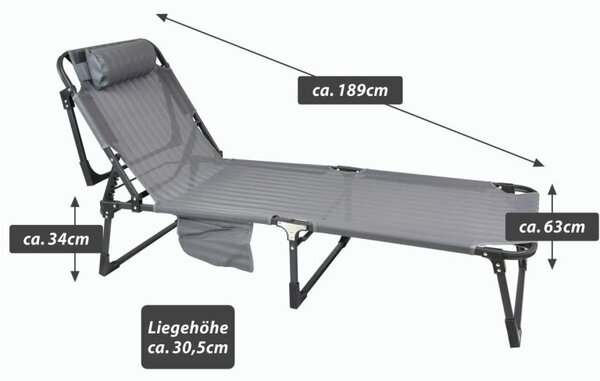Zahradní skládací lehátko s polštářem, 4 polohy, šedé