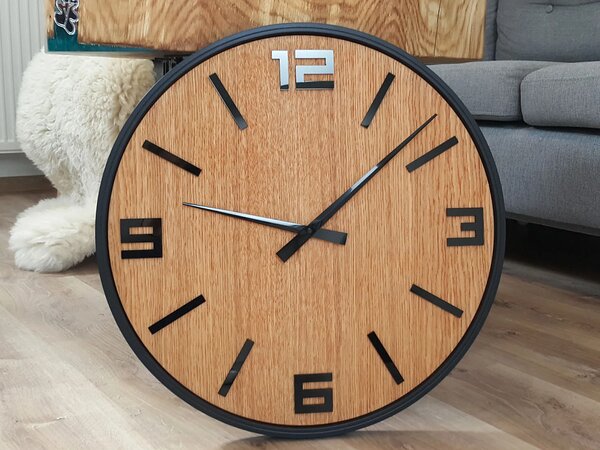 ModernClock Dřevěné nástěnné hodiny Arabik 50 cm dub přírodní/černé