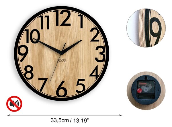 ModernClock Dřevěné nástěnné hodiny Focus 33 cm dub přírodní/černé