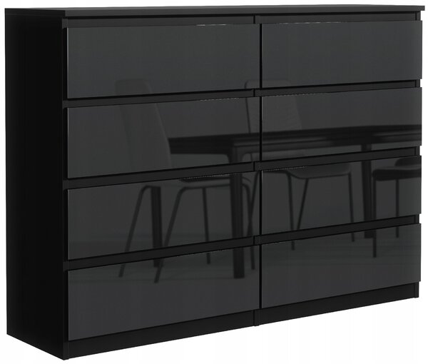 Komoda Meble Masztalerz černá 8 zásuvek 120x39x101,5 cm lesk