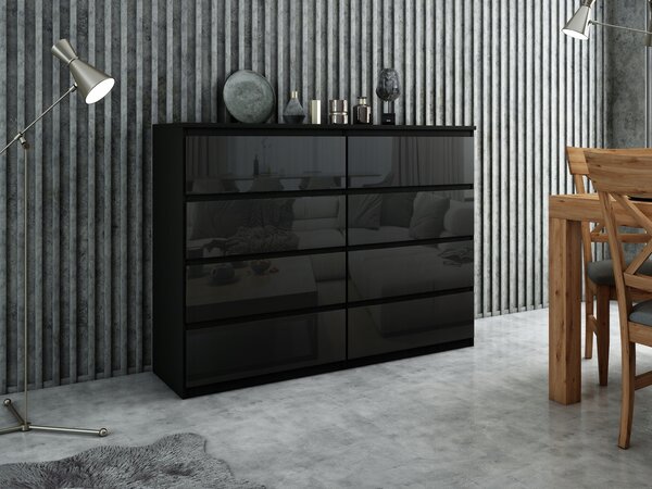 Komoda Meble Masztalerz černá 8 zásuvek 120x39x101,5 cm lesk