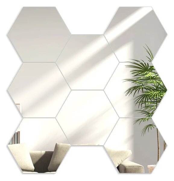 ModernClock Nástěnné samolepící zrcadlo Hexagon stříbrné