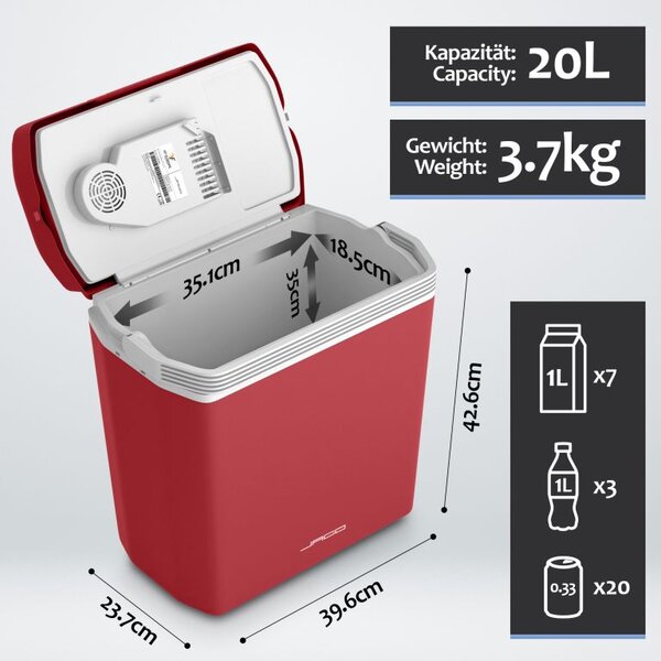 Jago Elektrický chladící box 2 v 1, 20 l, červená